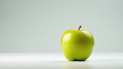 Healthy Boy Biting into Fresh Apple Fruit Outdoors with Copy Space