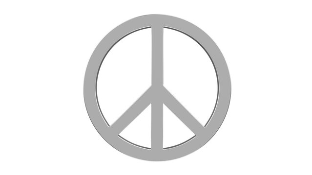Silver symbol of peace isolated on transparent and white background. Hippie concept. 3D render