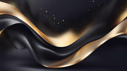 Ein schwarzer Hintergrund mit Grunge-Textur, verziert mit glänzenden goldenen Linien und Formen. Luxuriöser schwarzgoldener Hintergrund