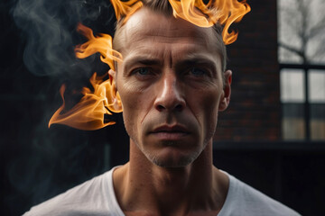 Portrait of an adult man on fire