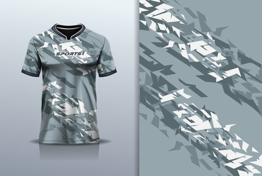 Tshirt mockup abstract grunge sport jersey design for football soccer, racing, esports, running, gray color