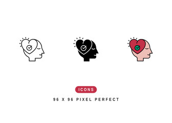 Mental Health Icon. Healthy Mind Wellbeing Pictogram Graphic Illustration. Isolated Simple Line Icon For Infographic, App and Web Button.