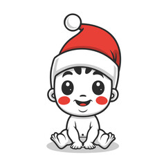 cute baby with santa claus hat vector illustration