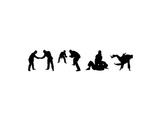 jiu jitsu silhouette vector. jiu jitsu vector art, icon and vector images. jiu jitsu silhouette set isolated white background.