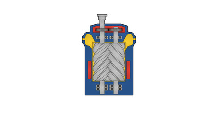 Illustration showing a screw compressor with roller element bearings and coupling flange