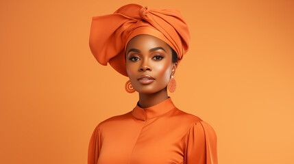 Studio portrait of an African American woman dressed up with orange clothes