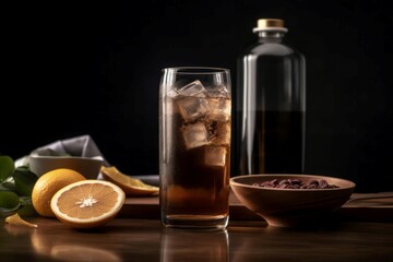 Beverage merges crisp taste drink absorb. Ice cocktail zesty flavor. Generate Ai