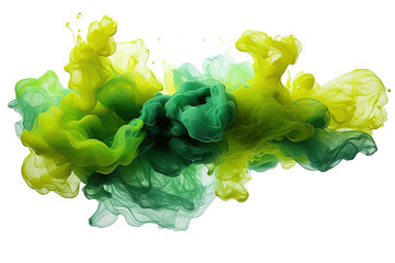  Thick colorful smoke of green, yellow isolated on PNG Background. Generative Ai.