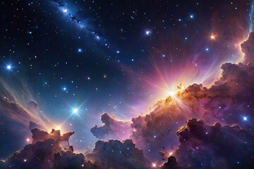 Fototapeta na wymiar lights in space. Night sky,glittering stars and nebulas. Fragment of Universe