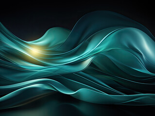 In an abstract dark teal background with a light wave, find a blurred turquoise water backdrop, ideal for your graphic design, banner, wallpaper, or poster.