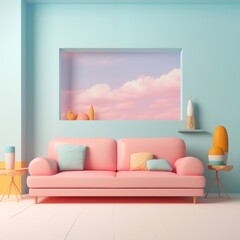 3D sofa in pastel background 