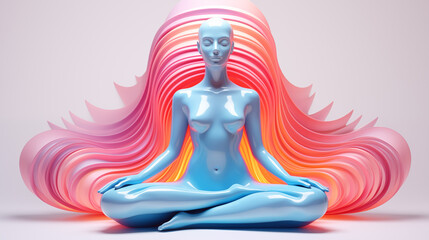 vibrant colors Inflatable 3D art yoga or meditation concept  isolated on a white background