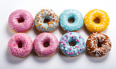 Sweet Symphony: A Set of Beautiful, Appetizing Multi-Colored Donuts