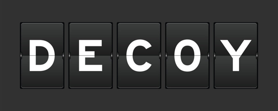 Black color analog flip board with word decoy on gray background