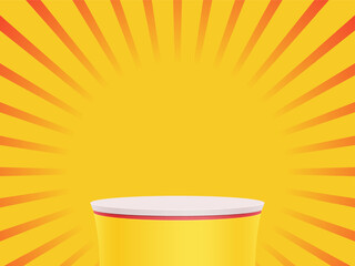 Yellow podium with Red sun rays vintage style background design. Colorful rendering. Vector illustration