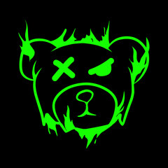 bear head in neon green, suitable for t-shirt designs, glow in the dark