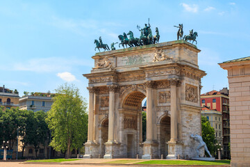 Fototapeta na wymiar Arch of Peace in Sempione Park, Milan, Lombardy, Italy