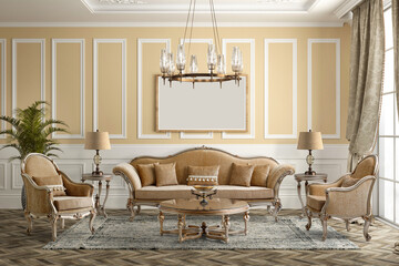 3D rendering classic living room interior. furniture set 