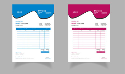 Modern and abstract professional business invoice template set | Blue and Dark Pink colors