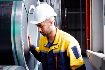 Mechanical engineering inspects machinery in a factory.