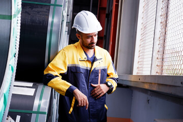 Mechanical engineering inspects machinery in a factory.