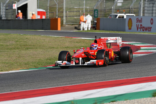 Scarperia, Mugello - 28 October 2023: Ferrari F1 F10 year 2010 ex Fernando Alonso in action at the Mugello Circuit during Ferrari World Finals 2023 in italy.
