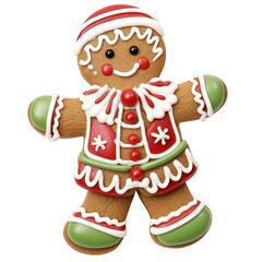 Christmas gingerbread man, red and green winter cookies illustration isolated with a transparent background, Holiday season design