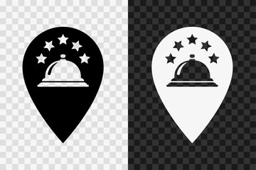 Restaurant on the map, silhouette icon, vector glyph sign. Restaurant point on the map, symbol isolated on dark and light transparent backgrounds.