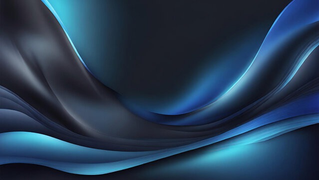 Abstraktes Blau auf schwarzer Hintergrundtextur. Dynamische Kurven und Unschärfemuster. Detaillierte fraktale Grafiken. Wissenschafts- und Technologiekonzept.