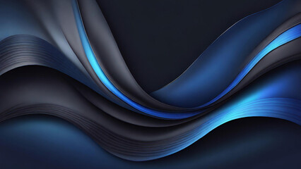 Moderner dunkler Hintergrund und blaue Linien im abstrakten 3D-Stil. Futuristische Hintergrundvektorillustration.