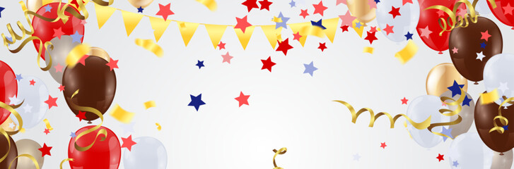 Celebration banner with  confetti and red white balloons