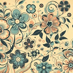 Seamless Flower Leaf Pattern Floral Wallpaper Background Vector Design. Decorative Summer Fabric Illustration. Spring Textile Ornament Retro Vintage Decoration Art.Nature Abstract  Texture Graphic
