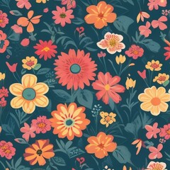 Seamless Flower Leaf Pattern Floral Wallpaper Background Vector Design. Decorative Summer Fabric Illustration. Spring Textile Ornament Retro Vintage Decoration Art.Nature Abstract  Texture Graphic