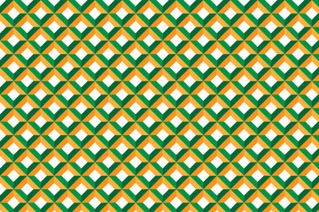 Seamless Vector Pattern of saffron, white and dark green shade. Tricolor of Indian National Flag. Ideal for Indian Independence card design,  cloth, tiles, background design, webpage. 