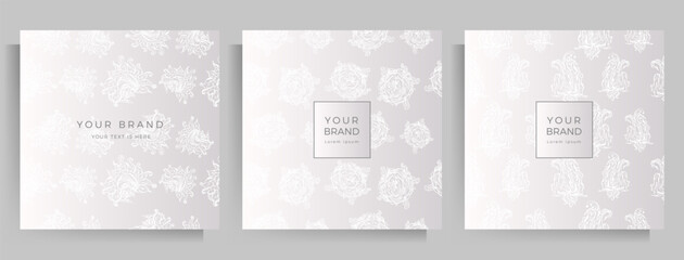 Cover template design for your menu, invitation, folder, notebook, postcard. Floral pattern in elegant pastel color.  Square format. Vector illustration.