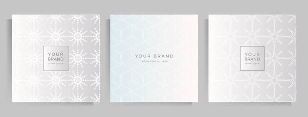 Fototapeta na wymiar Cover template design for your menu, invitation, folder, notebook, postcard. Elegant geometric pattern in silver color with space for your text. Square format. Vector illustration.