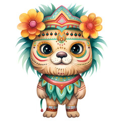 Cute Lion Mexican Watercolor Clipart Illustration