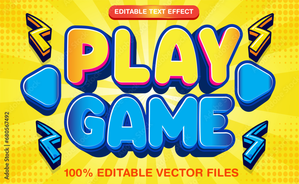 Poster play game 3d text style effect theme with cartoon style