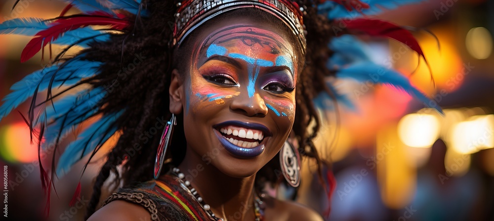 Poster brazilian carnival background with carnival elements and text space on colorful soft background