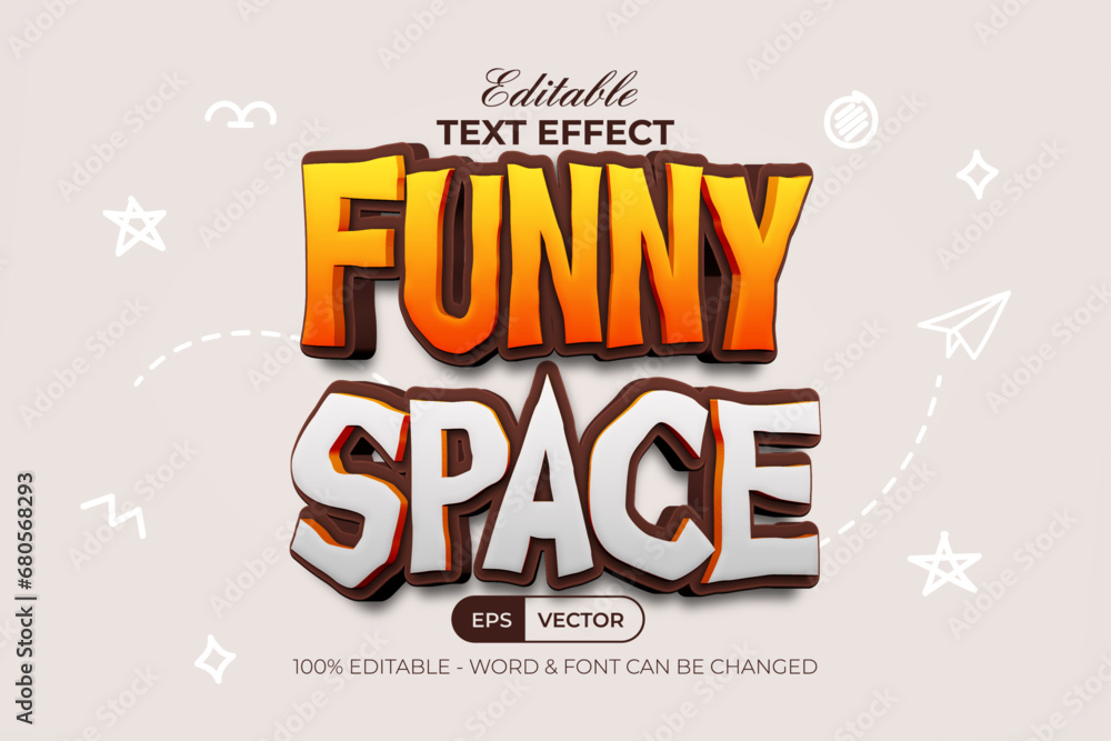 Poster funny space 3d text effect cartoon style. editable text effects.
