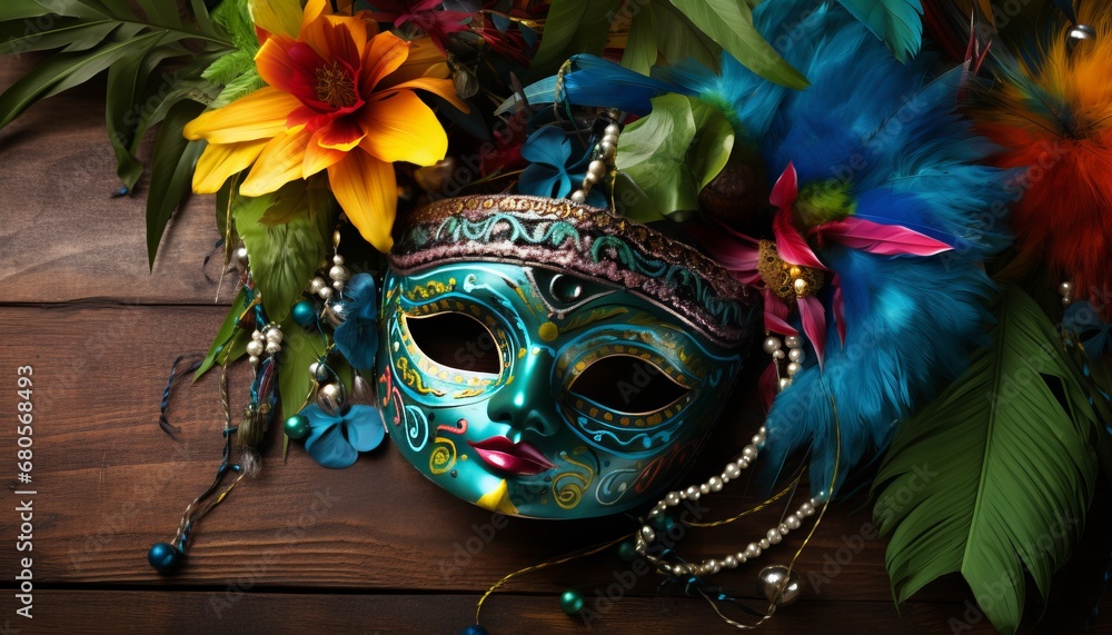 Poster colorful brazilian carnival background with main attributes and ample copy space for text placement