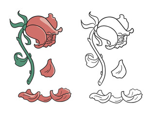 A dead rose. Dying, Fall, wilted. Vector illustration. Simple design outline style. You can change color you want