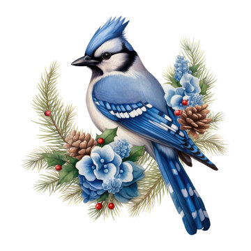 recommend clip art: Winter Season Blue Jay Bird Illustration Clipart.
                    Realistic watercolor Blue Jay Bird in the winter forest sublimation for decorations, journal, planner, t-shirt.