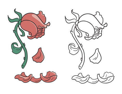 A dead rose. Dying, Fall, wilted. Vector illustration. Simple design outline style. You can change color you want