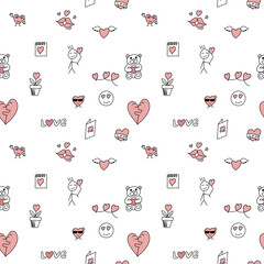 Romantic doodle pattern for Valentines Day. Vector illustration.