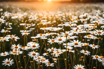 Fotobehang field of daisies and flowers © Mubeen