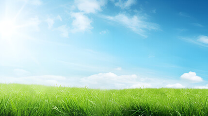 Fototapeta na wymiar Rural Bliss: Green Meadows,Landscape with green grass and blue sky.AI Generative 