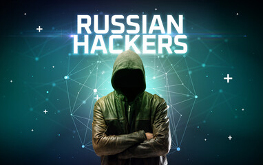 Mysterious hacker, online attack concept