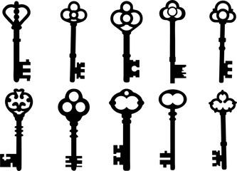 Realistic ornate classical key icons set isolated on white background. High HD resolution, easy to reuse in designing poster, banner or flyer.
