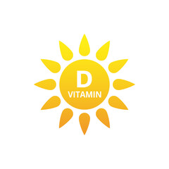 Vitamin D with sun icon vector isolated on white background.